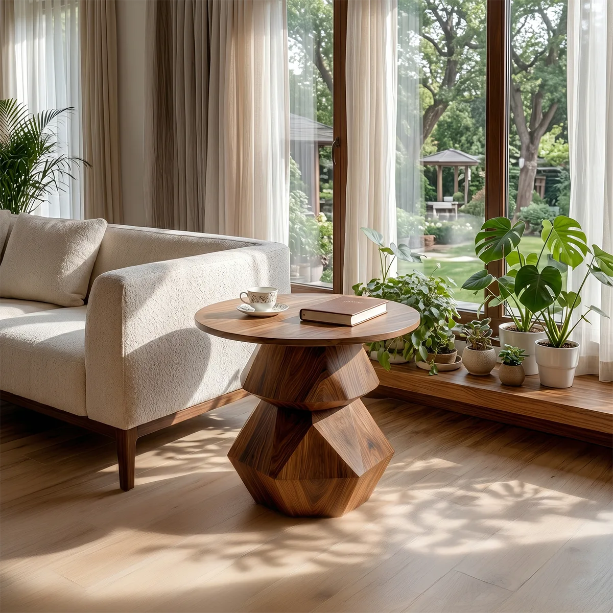 Modern Geometric Pedestal End Table with Sculptural Base TH003-4022