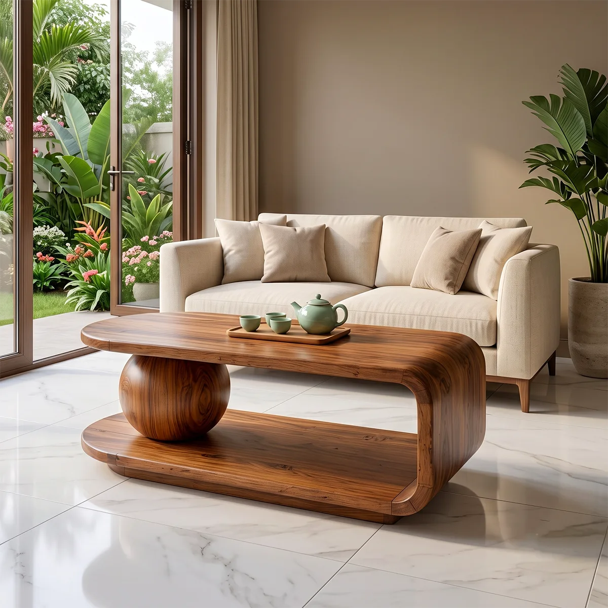Modern Coffee Table with Shelf | Sculptural Wood Coffee Table for Living Room TH003-2792