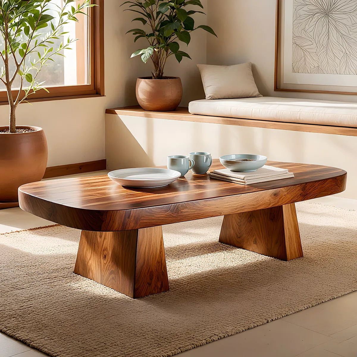 Modern Solid Wood Coffee Table | Minimalist Rectangular Hardwood Coffee Table for Living Room TT006-4042