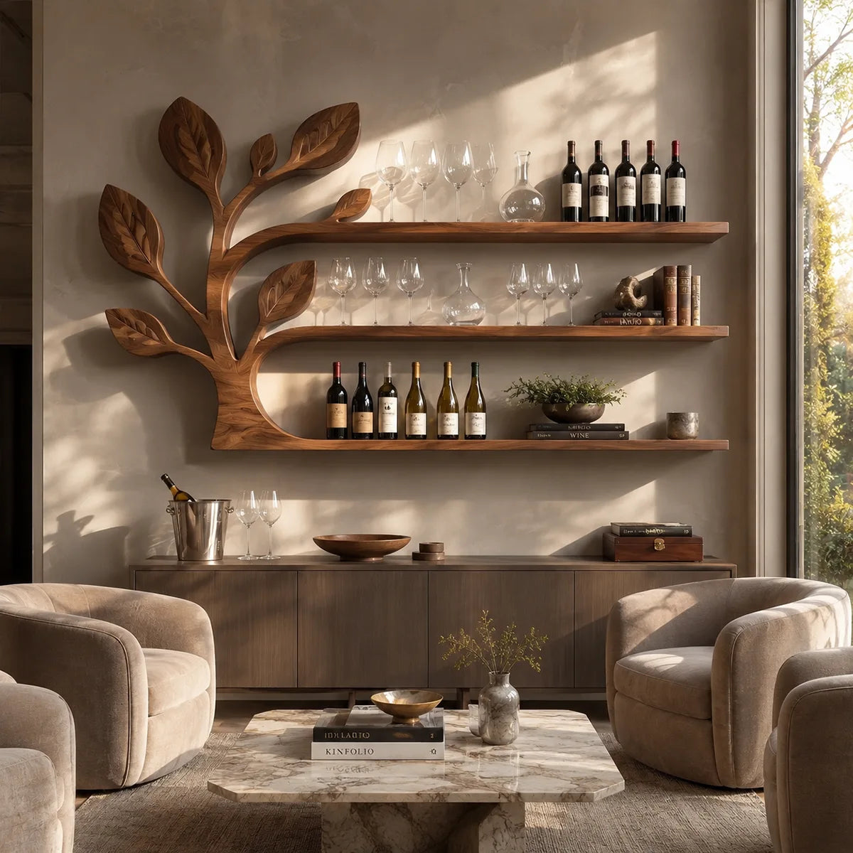 Arbor Flow Solid Wood Wall Wine Rack for Modern Dining Rooms TT006-9903