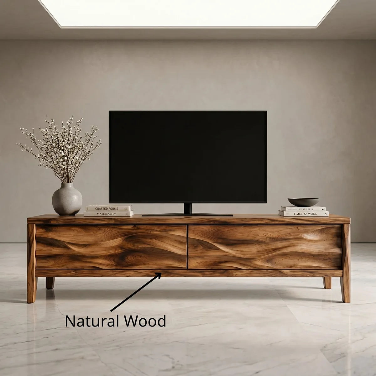 Modern Solid Wood 3D Wavy Carved TV Stand