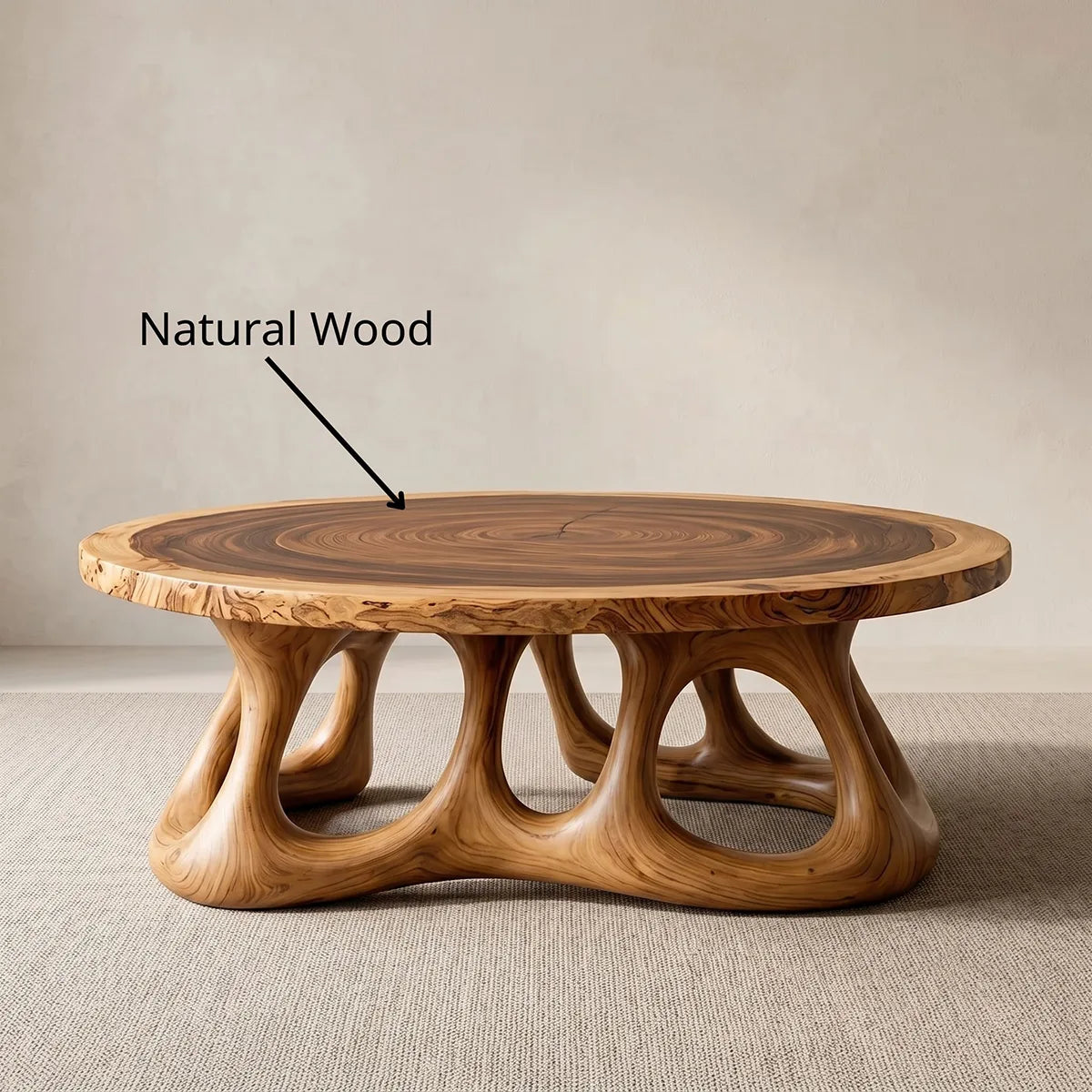 Round Solid Wood Coffee Table – Organic Sculptural Base Design TH003-6720