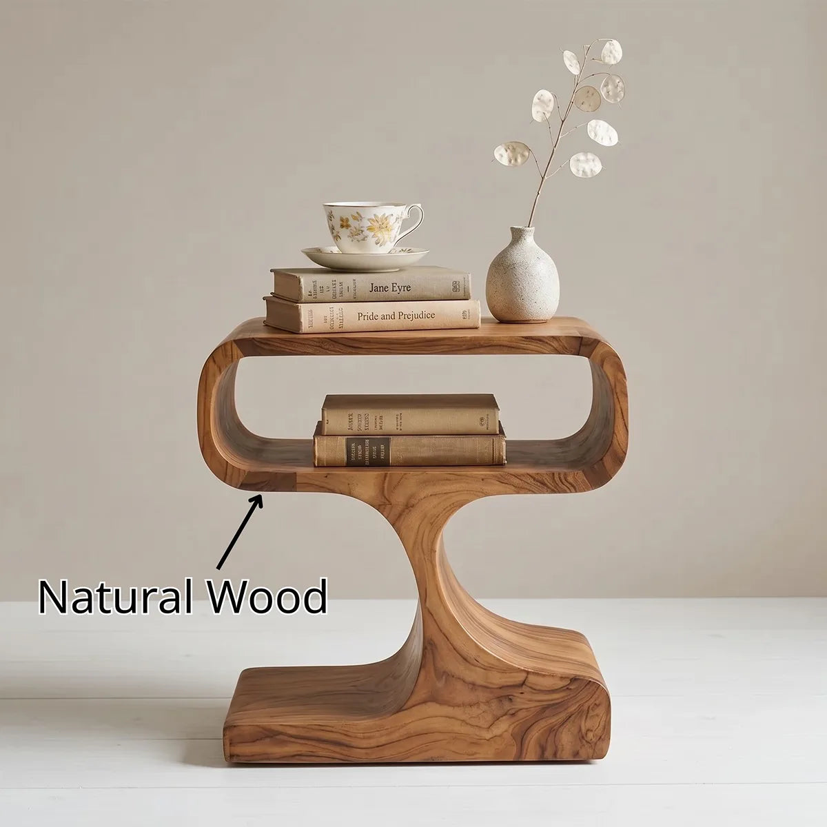 Solid Wood Sculptural Side Table with Storage | Modern End Table TH003-1002