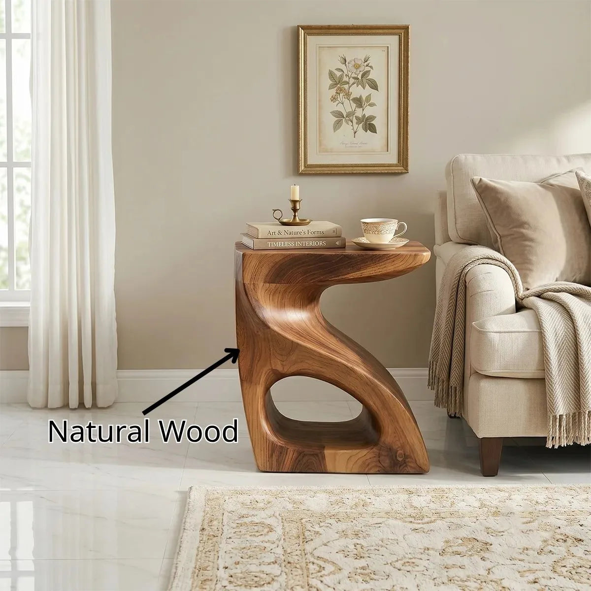 Handcrafted S-Shaped Solid Wood Side Table | Sculptural End Table TH003-2497