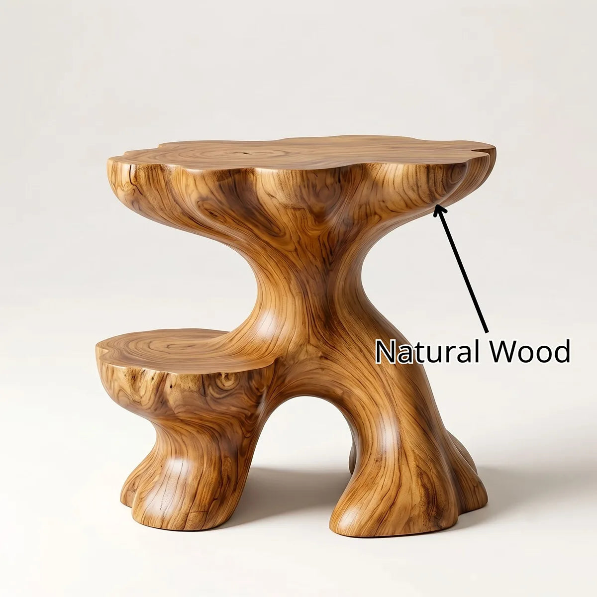 Sculptural Solid Wood Side Table with Shelf | Organic End Table TH003-9908
