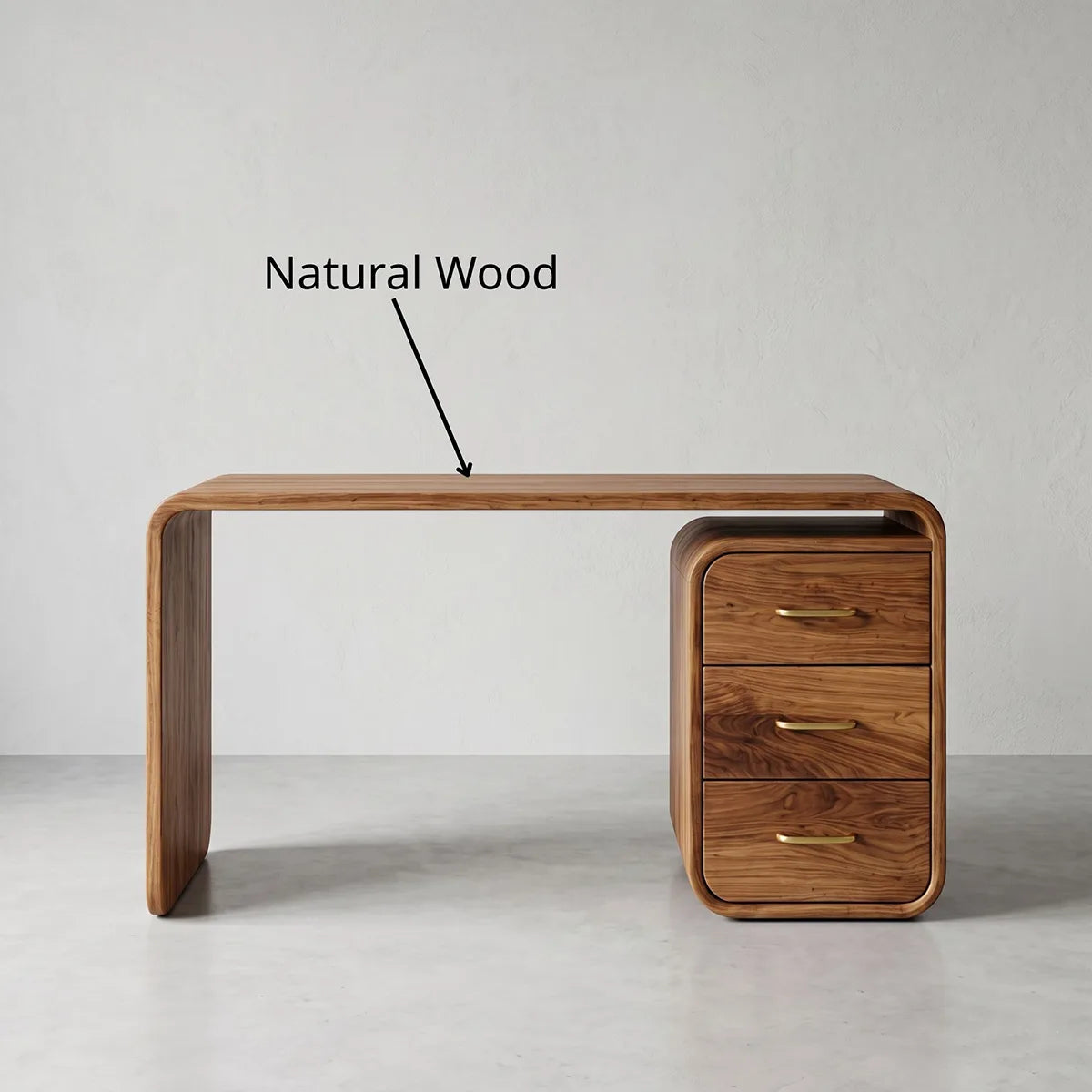 Curved Solid Wood Vanity Desk with Drawer Storage