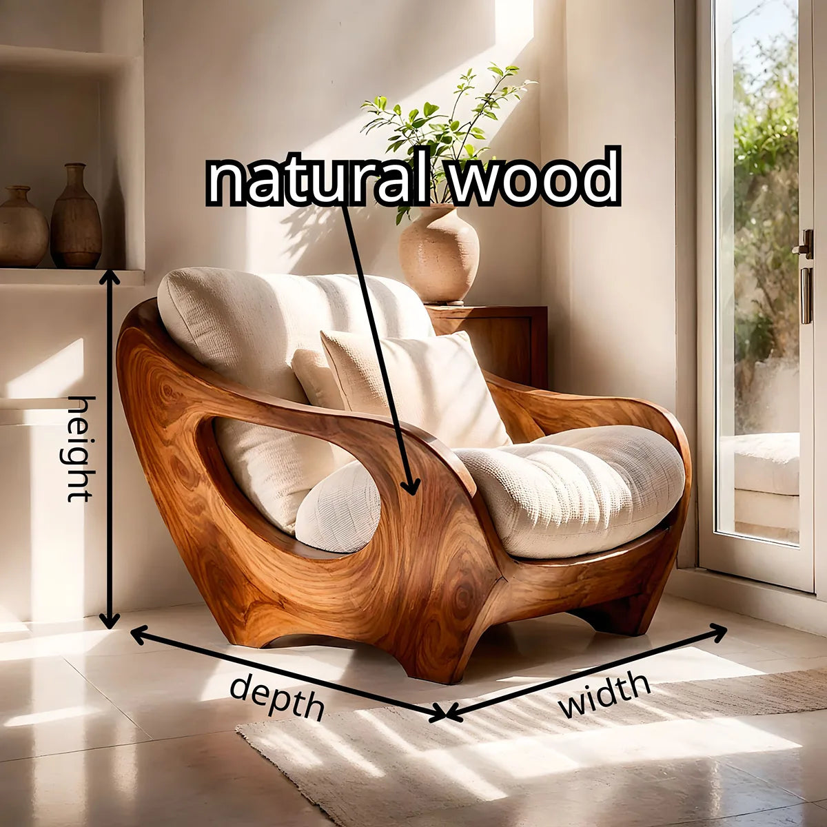 Organic Wood Lounge Chair, Sculptural Accent Chair, Modern Curved Armchair TT006-3308