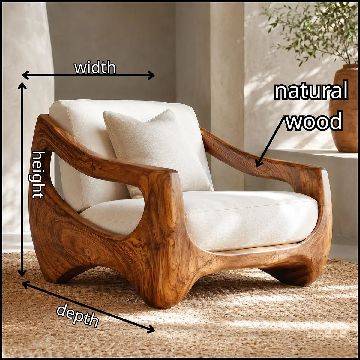 Organic Modern Solid Wood Lounge Chair | Handcrafted Sculptural Wooden Accent Chair TT006-8588