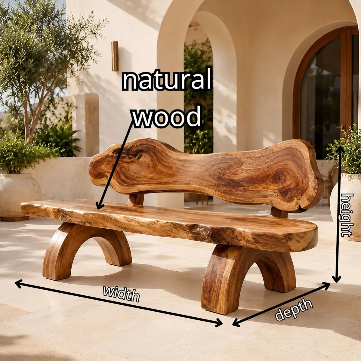 Live Edge Solid Wood Bench | Handcrafted Organic Wooden Garden & Entryway Bench TT006-4574