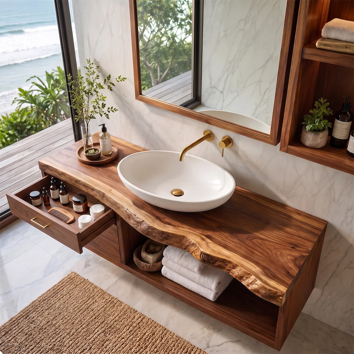 Modern Bathroom Vanity with 3 Drawers & Open Shelf | Freestanding Bathroom Cabinet TT006-3YAD4ZW
