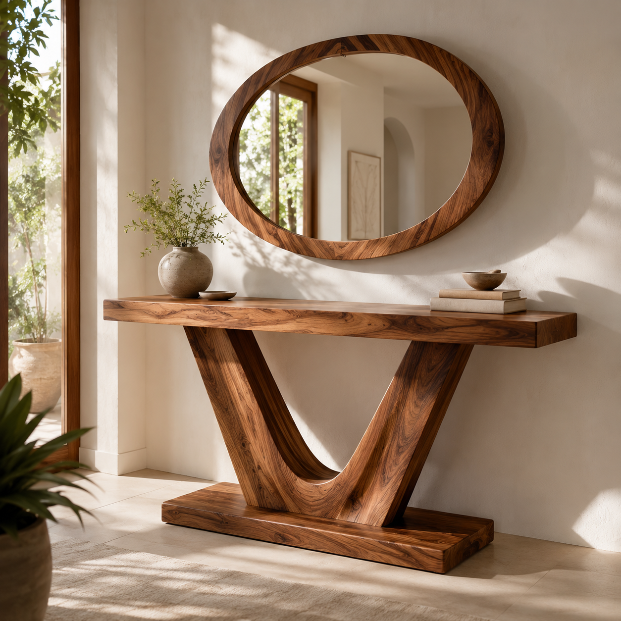Sculptural Solid Wood Console Table for Entryways, Hallways & Living Rooms TT006-5294