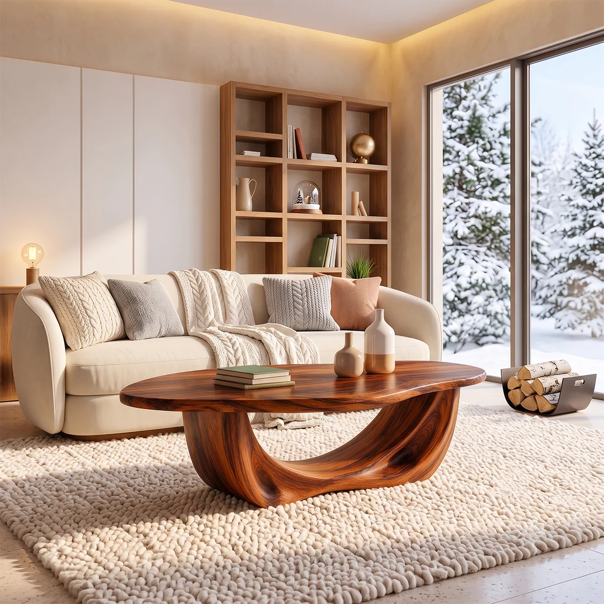 Sculptural Oval Coffee Table with Curved Loop Base | Organic Modern Living Room Center Table TT006-6OIS5KS