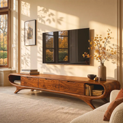 Modern Curved TV Stand with 3 Drawers & 2 Open Side Compartments TT006-3IYZ7XH