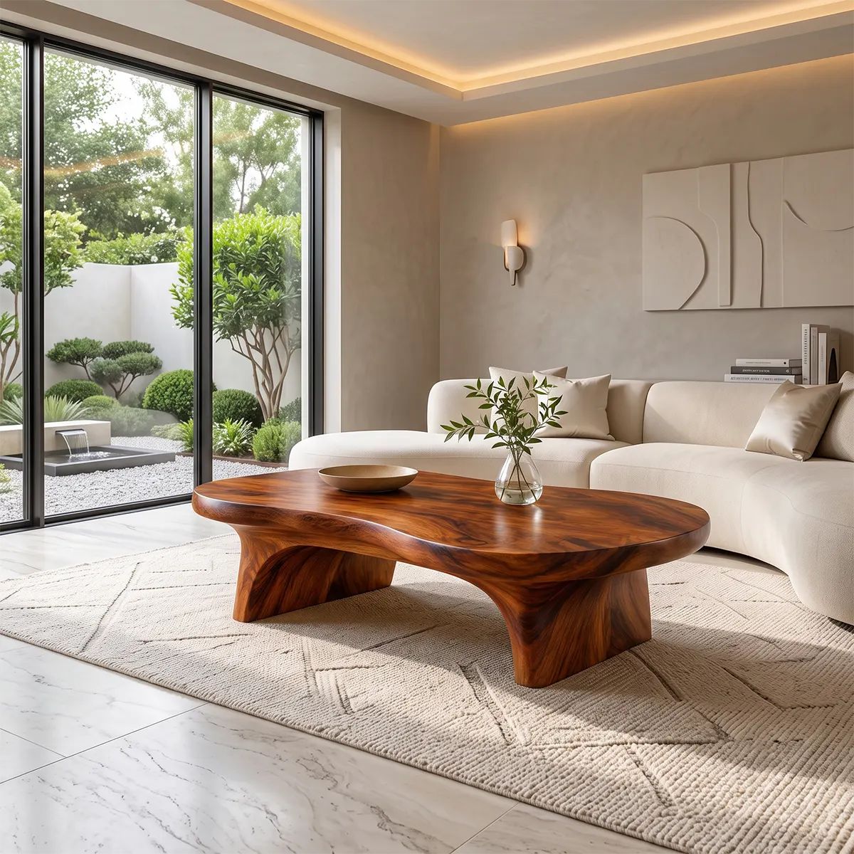 Organic Rectangular Coffee Table with Sculptural Arch Legs | Modern Living Room Center Table TT006-3WXR3EZ