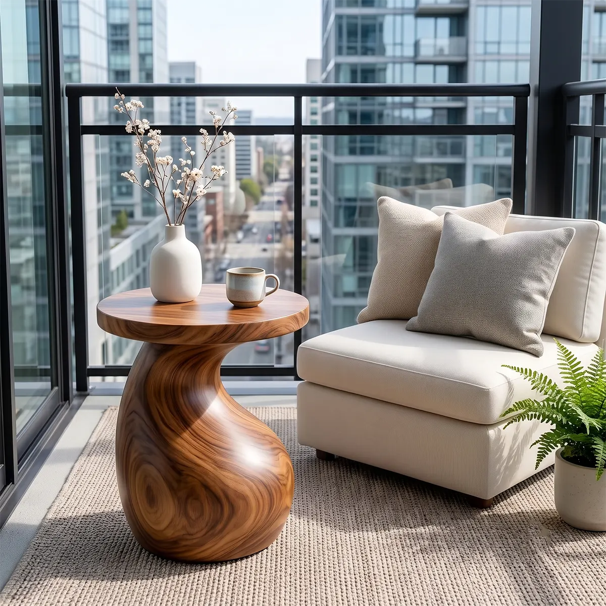 Sculptural S-Curve Wood End Table | Round Organic Pedestal Side Table TT006-2YGL2AE