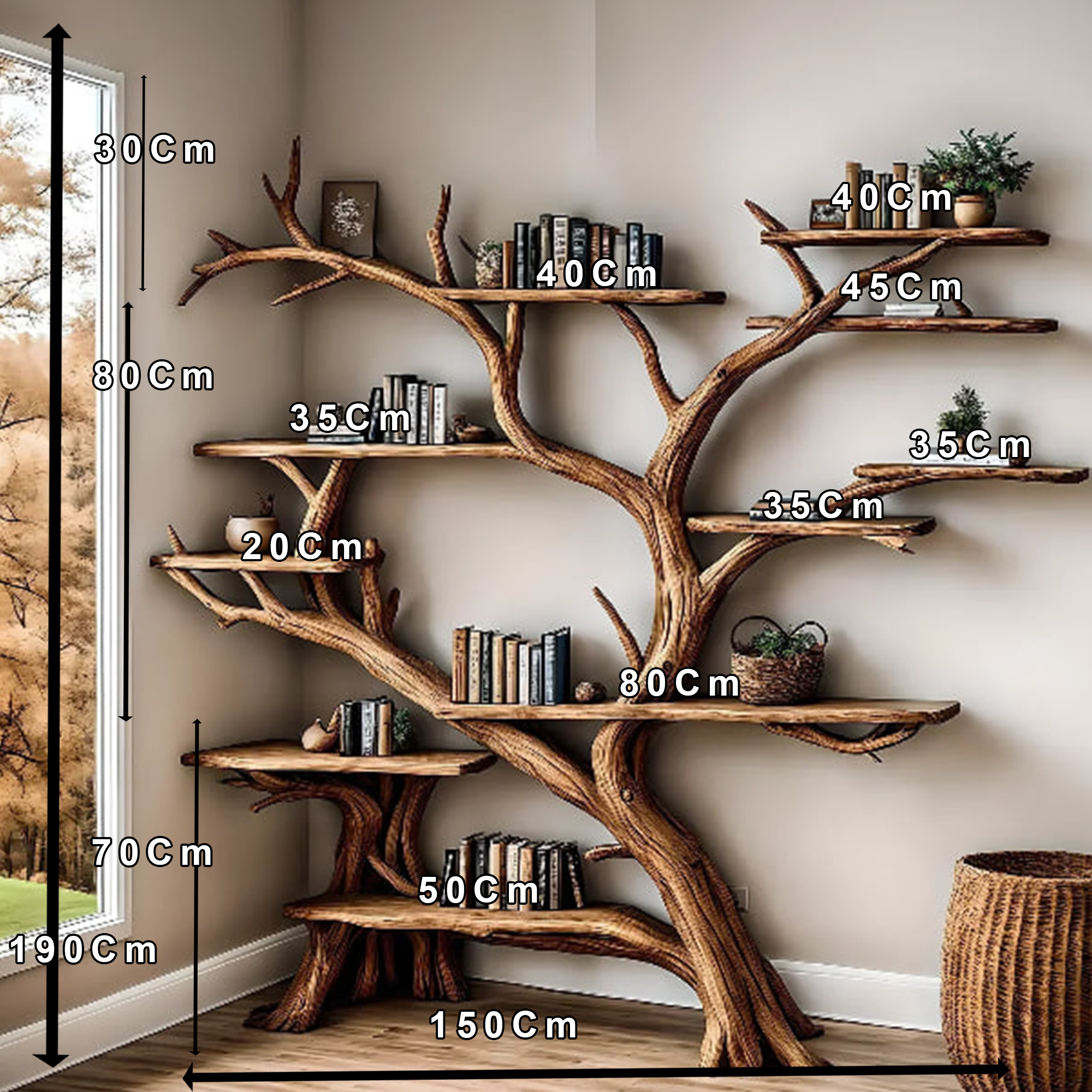 The tree branch bookshelf  handmade