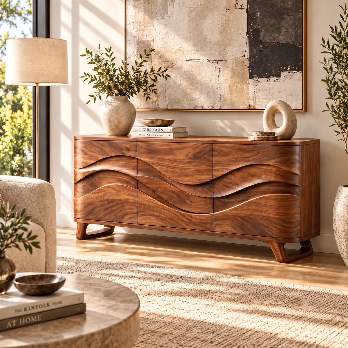 Sculptural Wave Sideboard with Concealed Storage | Modern Statement Storage Cabinet HG021-3YUO8VQ