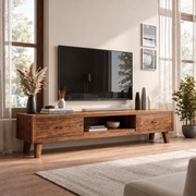 Modern TV Stand with 2 Drawers & Open Shelf | Low Profile Media Console TH003-6TLG4RN