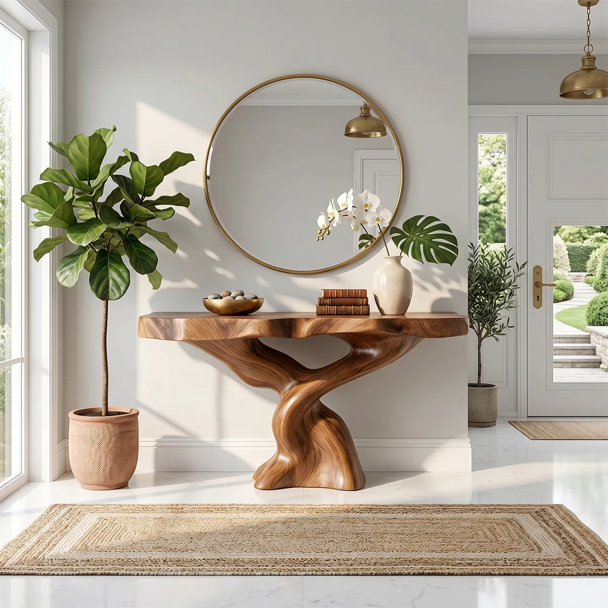 Handcrafted Solid Wood Console Table – Artistic Entryway Table