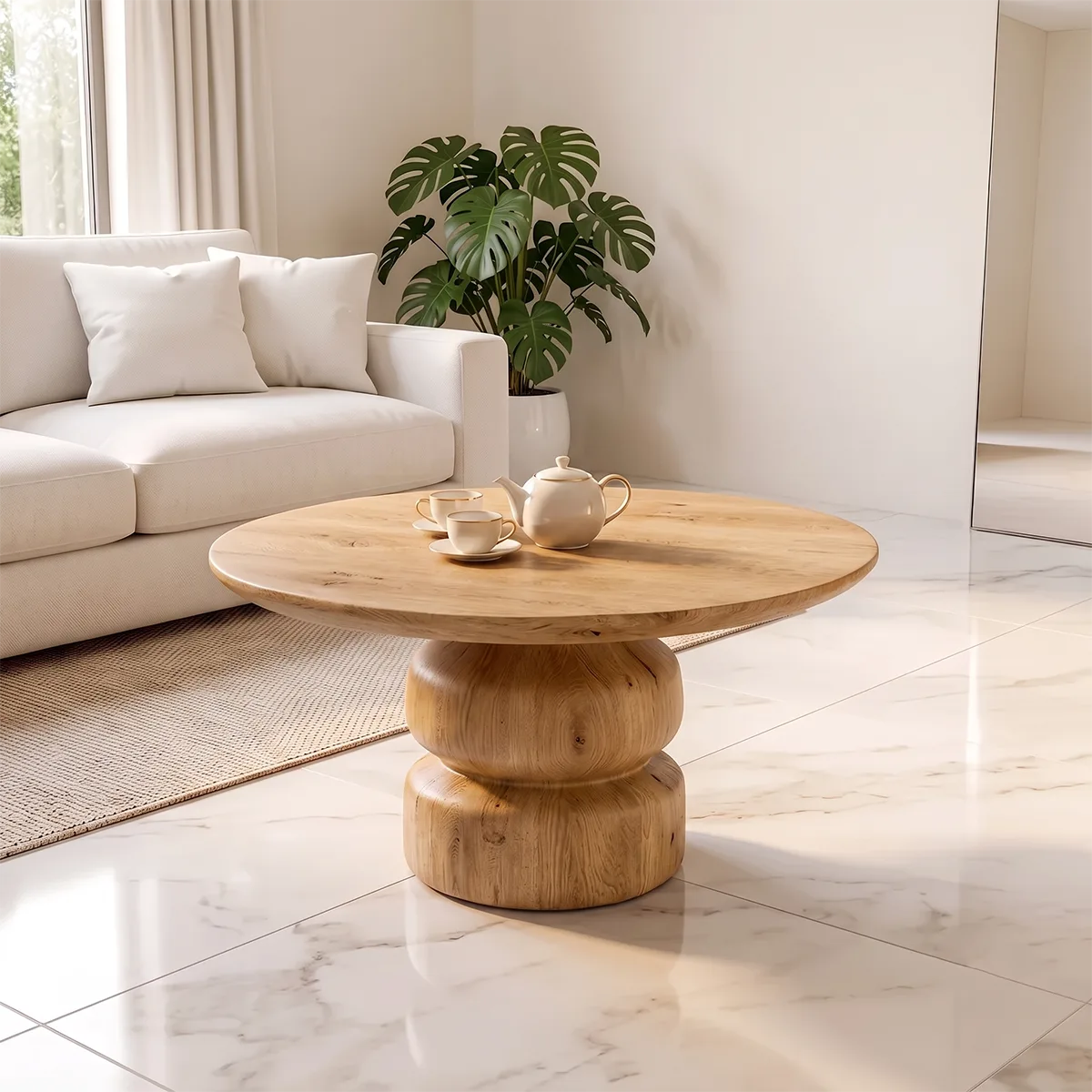 Round Pedestal Coffee Table | Modern Wood Coffee Table for Living Room TH003-7491