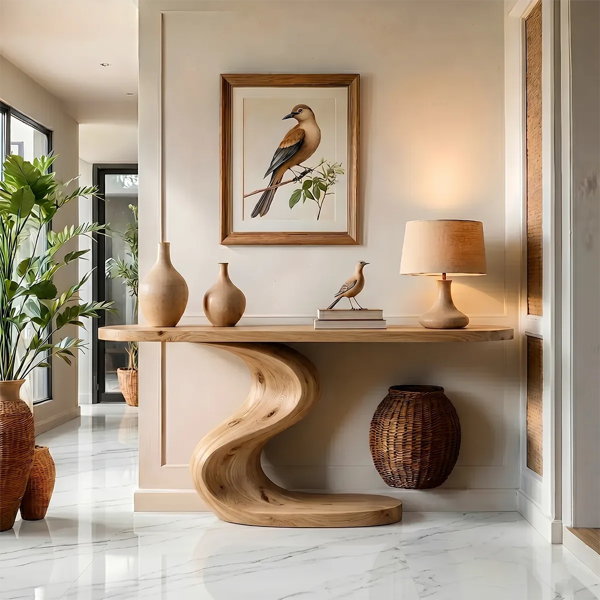 Sculptural Wood Console Table | Modern Entryway Hallway Table