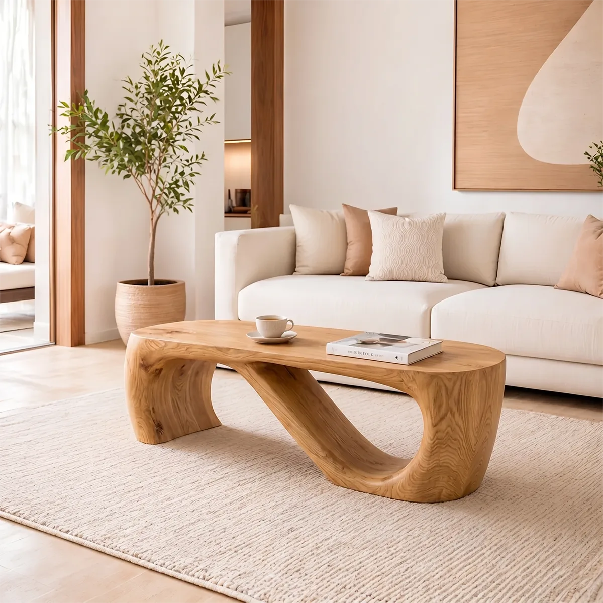 Modern Solid Wood Asymmetrical Sculptural Coffee Table