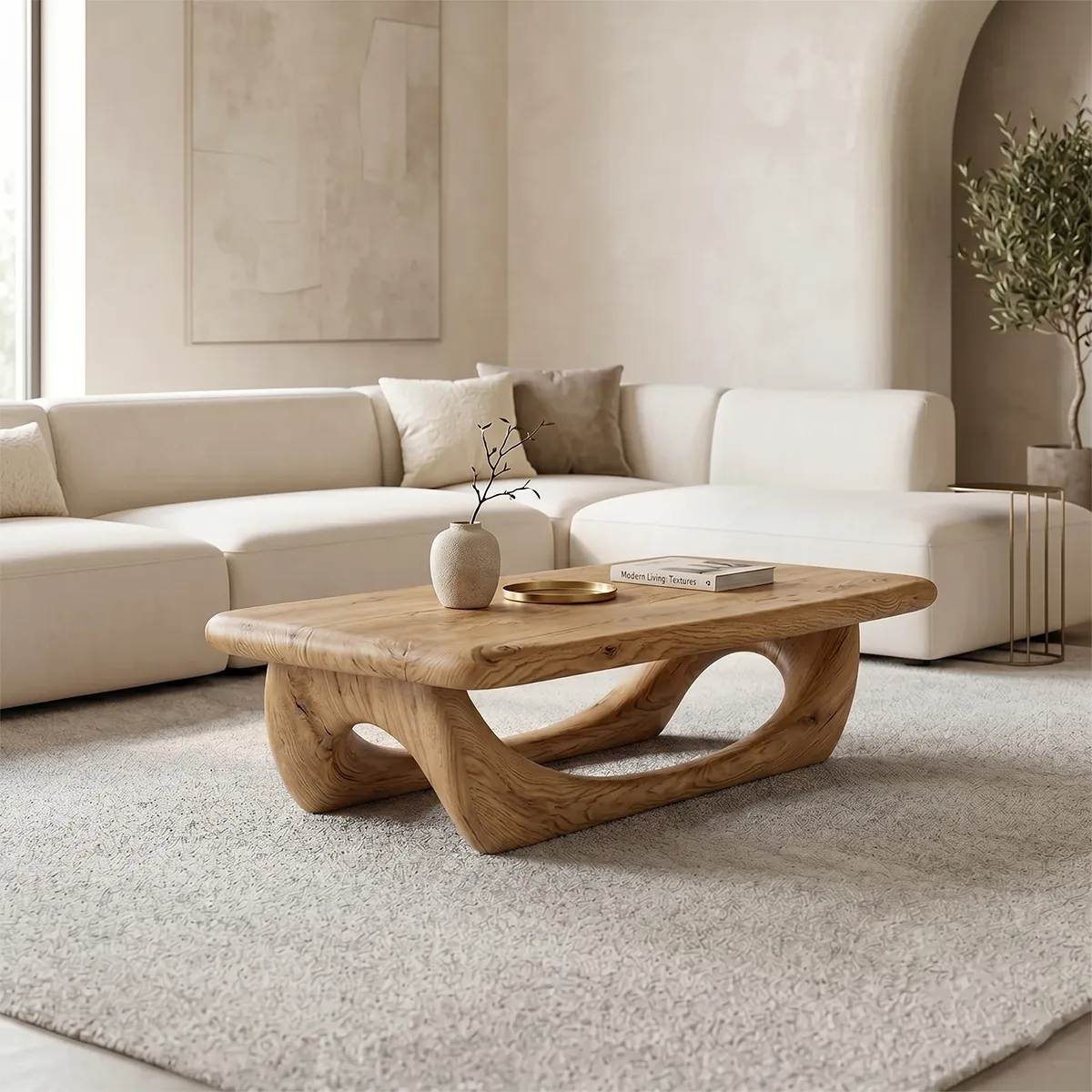 Modern Solid Wood Coffee Table – Sculptural Openwork Design TH003-7338