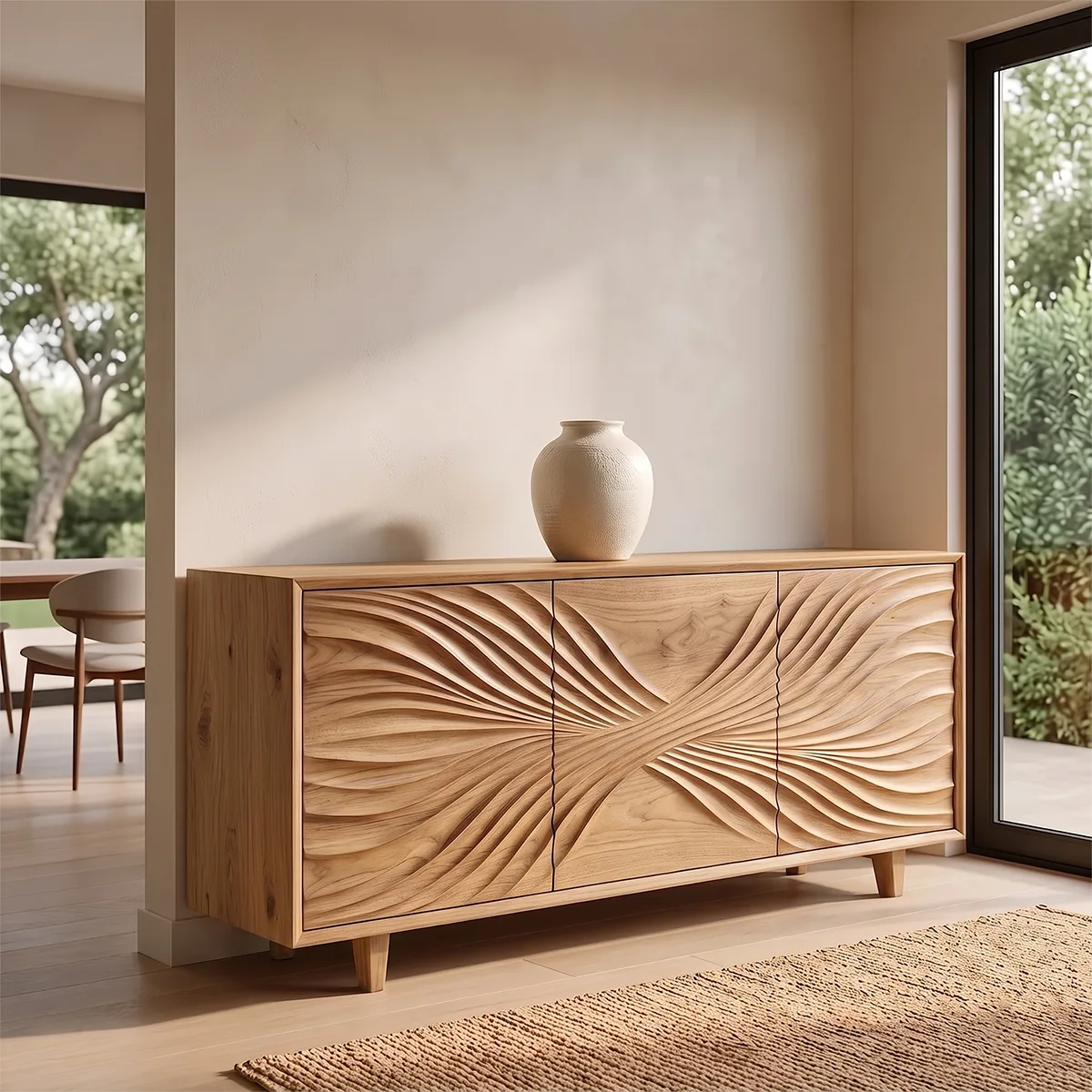 Flow Carved Solid Wood Sideboard | Sculptural Modern Buffet Cabinet for Dining & Living Room TH003-6946