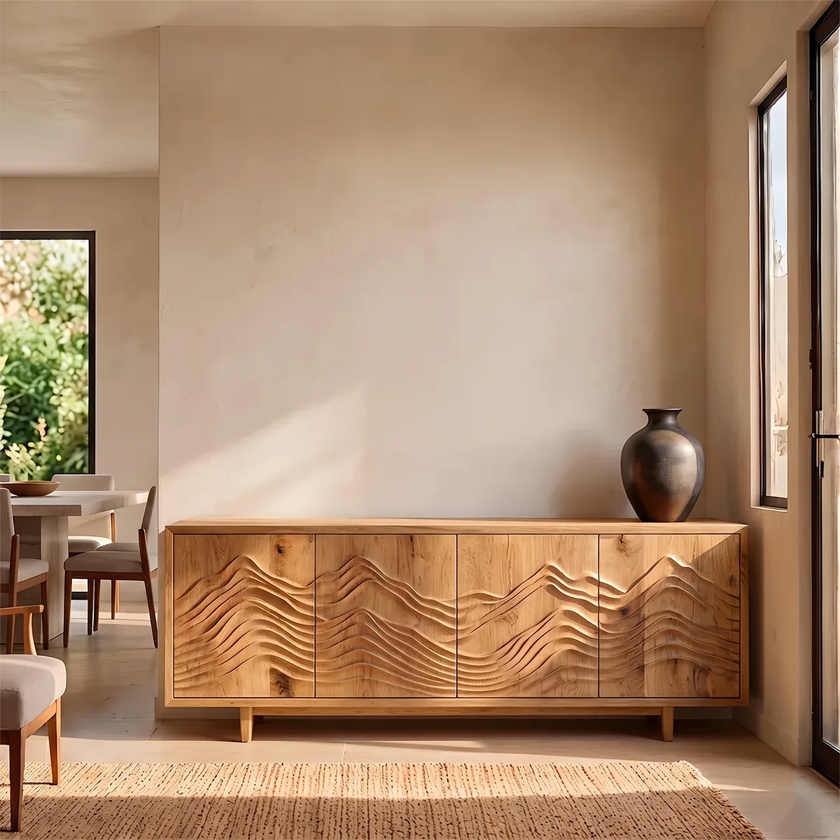 Topographic Carved Solid Wood Sideboard | Modern Buffet Cabinet for Organic & Japandi Interiors TH003-2760