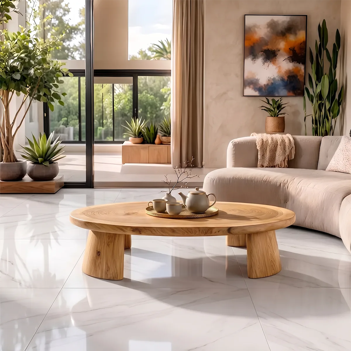 Modern Elliptical Coffee Table | Organic Wood Coffee Table for Living Room TH003-8585