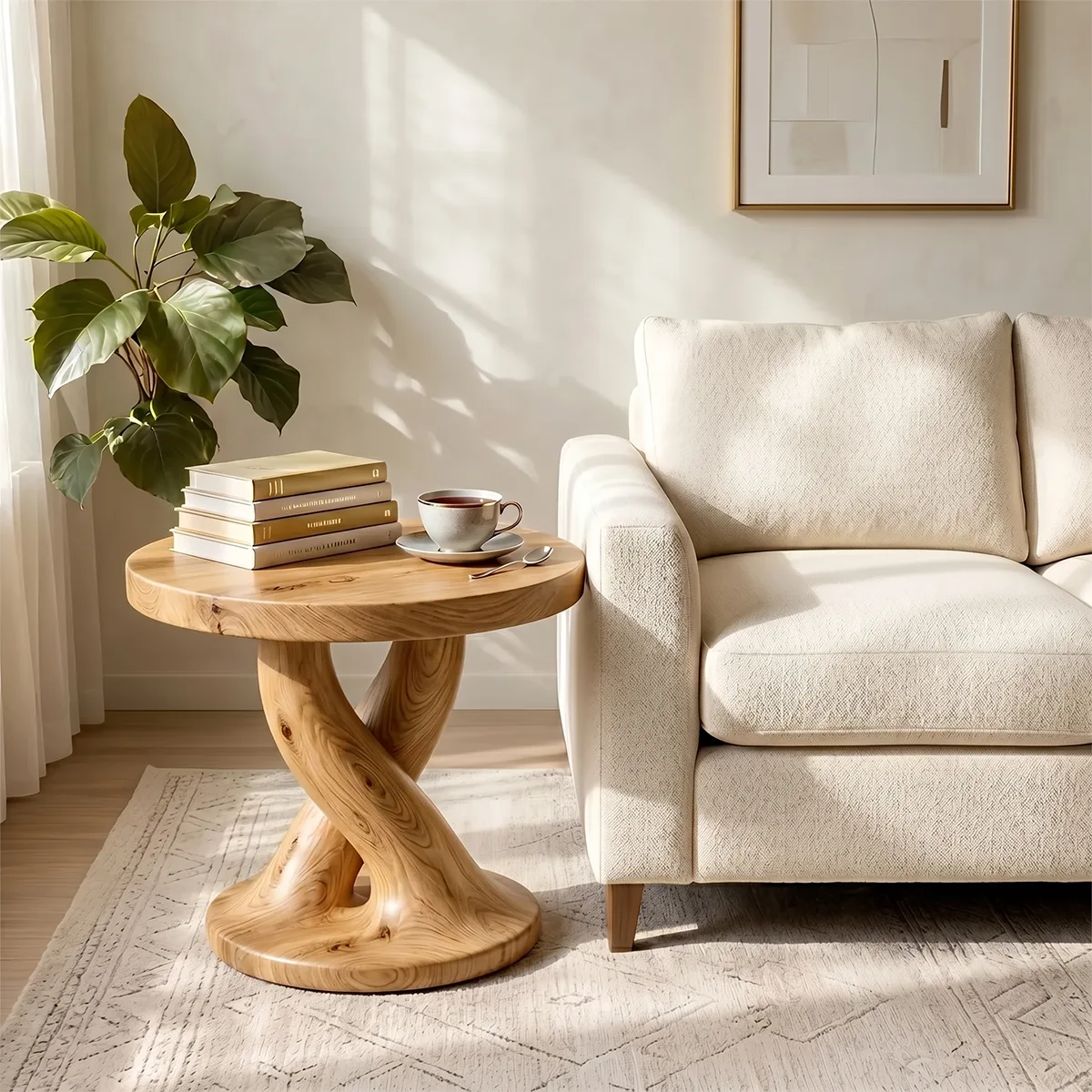 Twisted Pedestal Solid Wood Side Table | Organic End Table TH003-2053