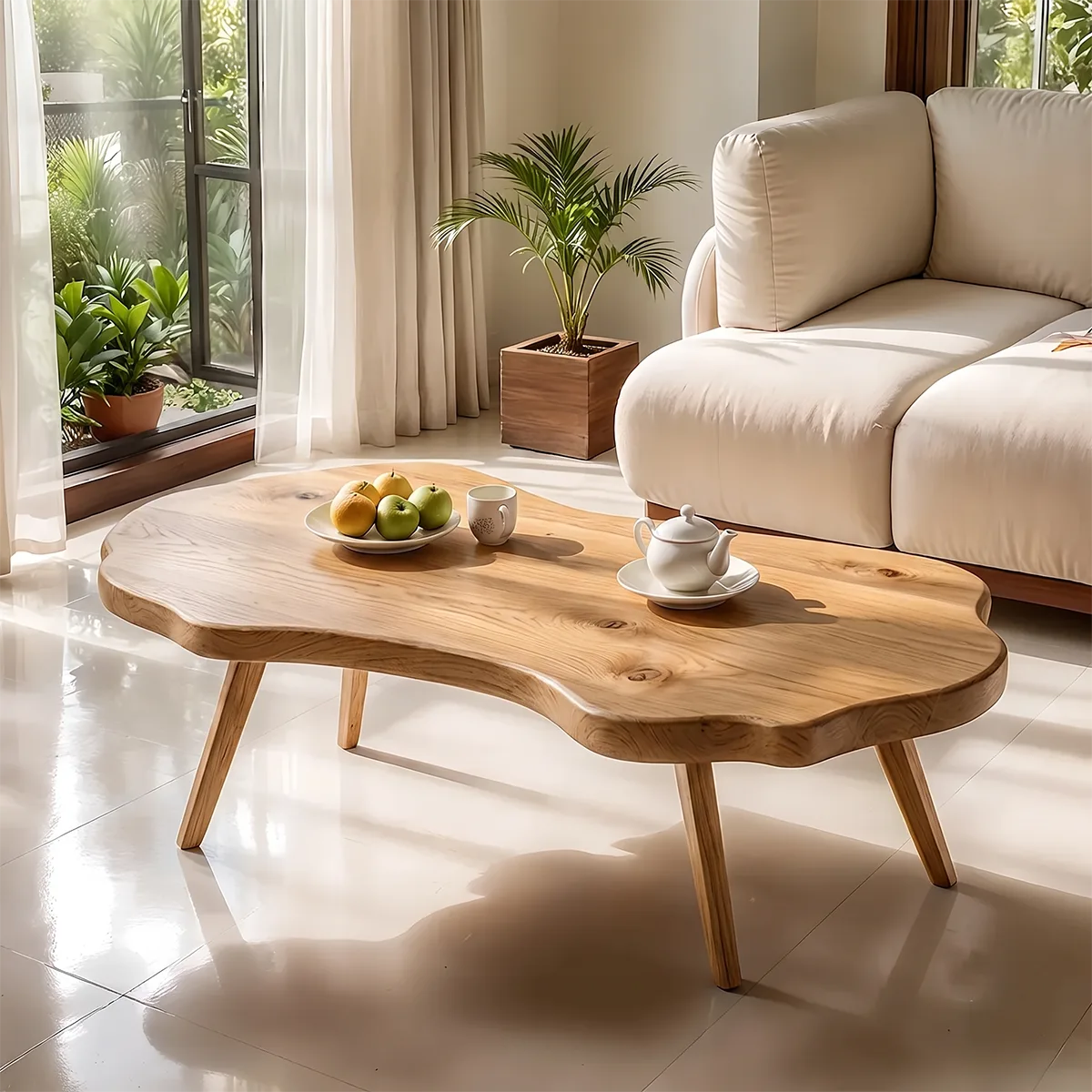Modern Live Edge Coffee Table | Organic Solid Wood Coffee Table for Living Room TH003-3737