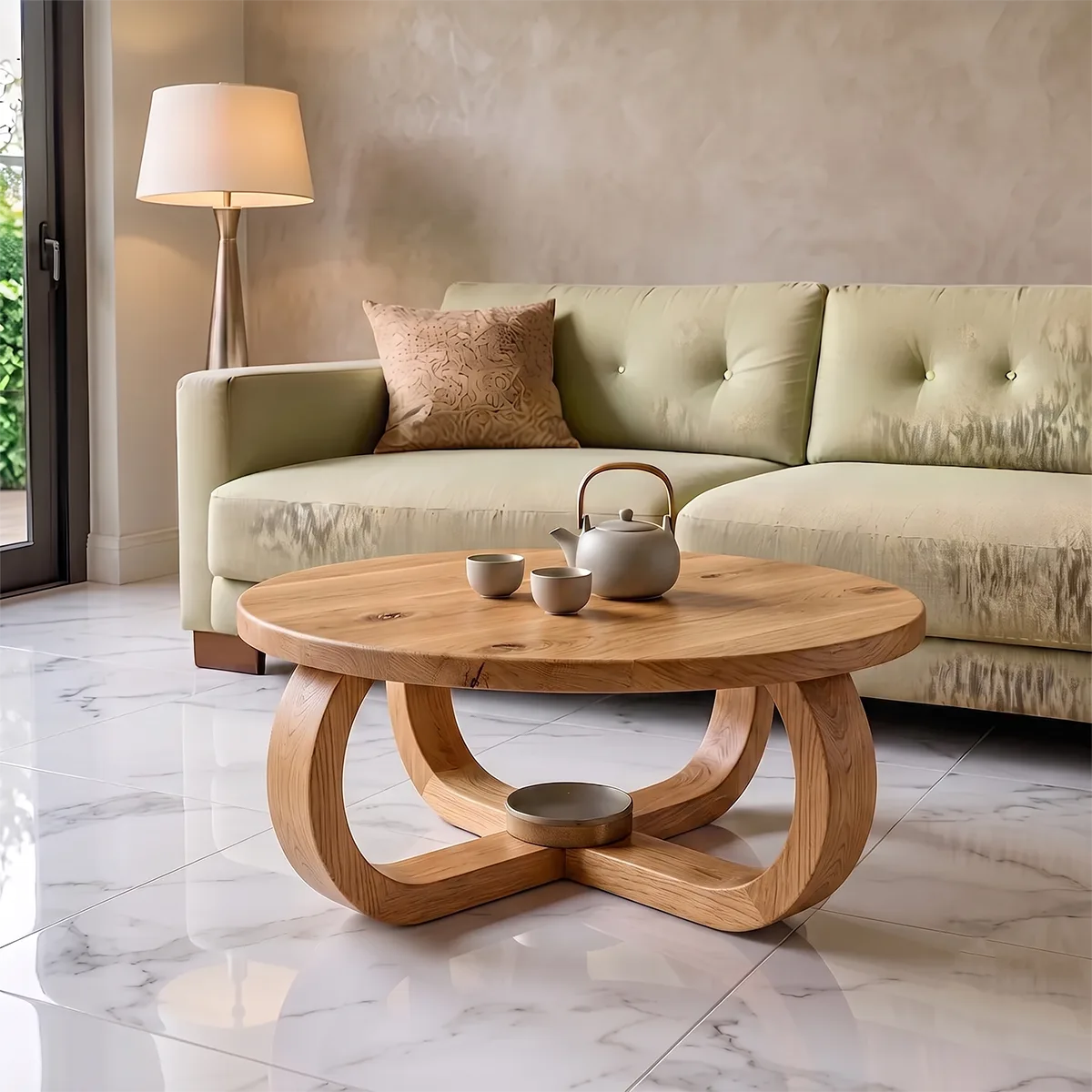 Modern Round Coffee Table | Sculptural Loop Base Center Table for Living Room TH003-5096