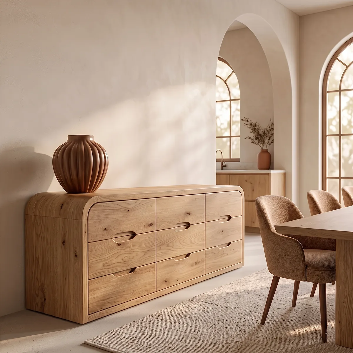 Modern Sideboard Cabinet | 6 Drawer Storage Cabinet with Rounded Waterfall Design TH003-8195