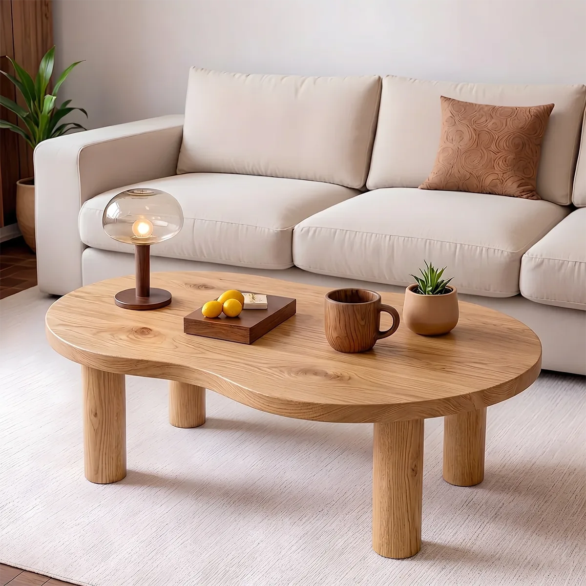 Modern Solid Wood Organic Freeform Coffee Table with Chunky Legs