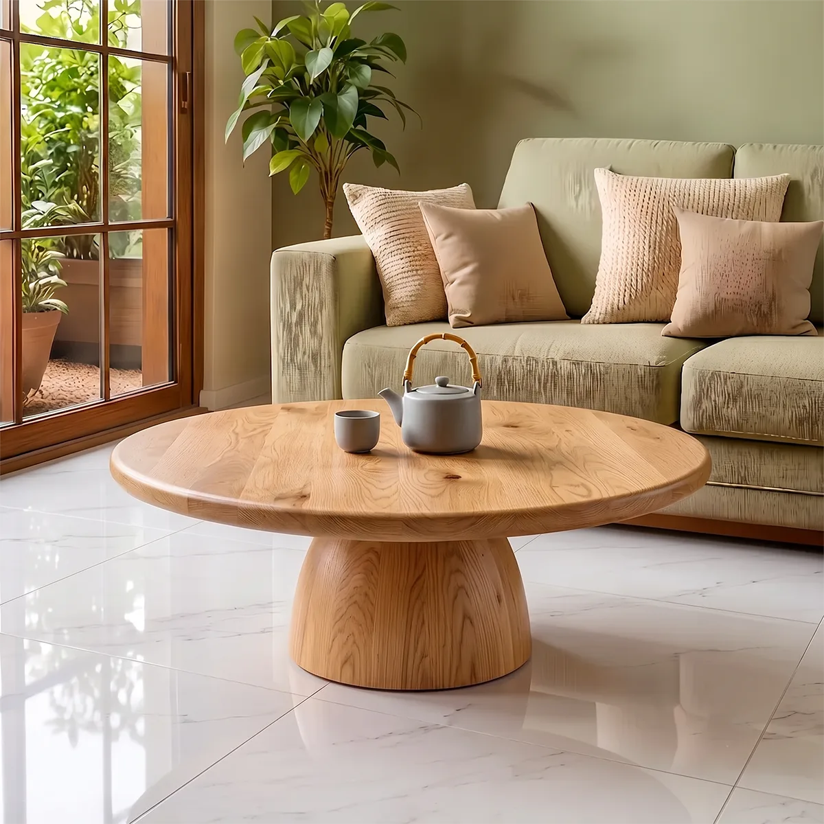 Modern Round Coffee Table | Pedestal Base Center Table for Living Room TH003-6481