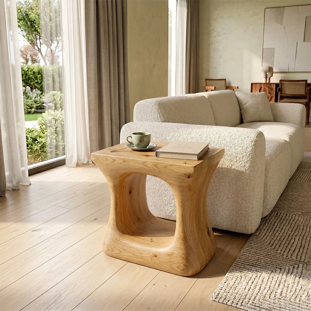 Modern Solid Wood End Table | Sculptural Hollow Accent Side Table for Living Room TH003-4147