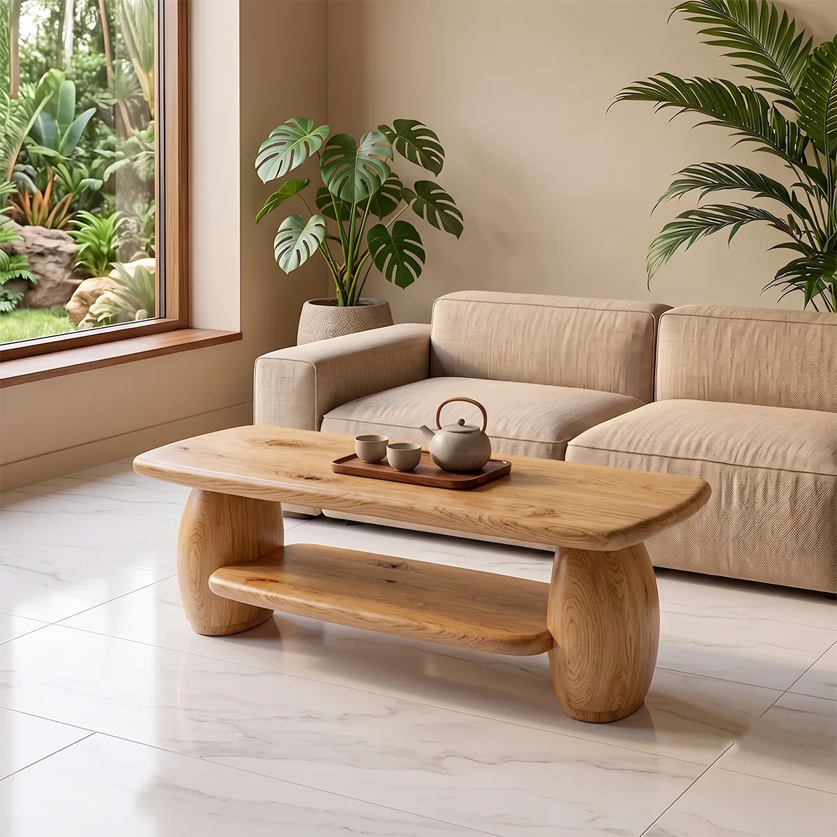 Modern Rounded Rectangle Coffee Table | Open Shelf Center Table for Living Room TH003-2936