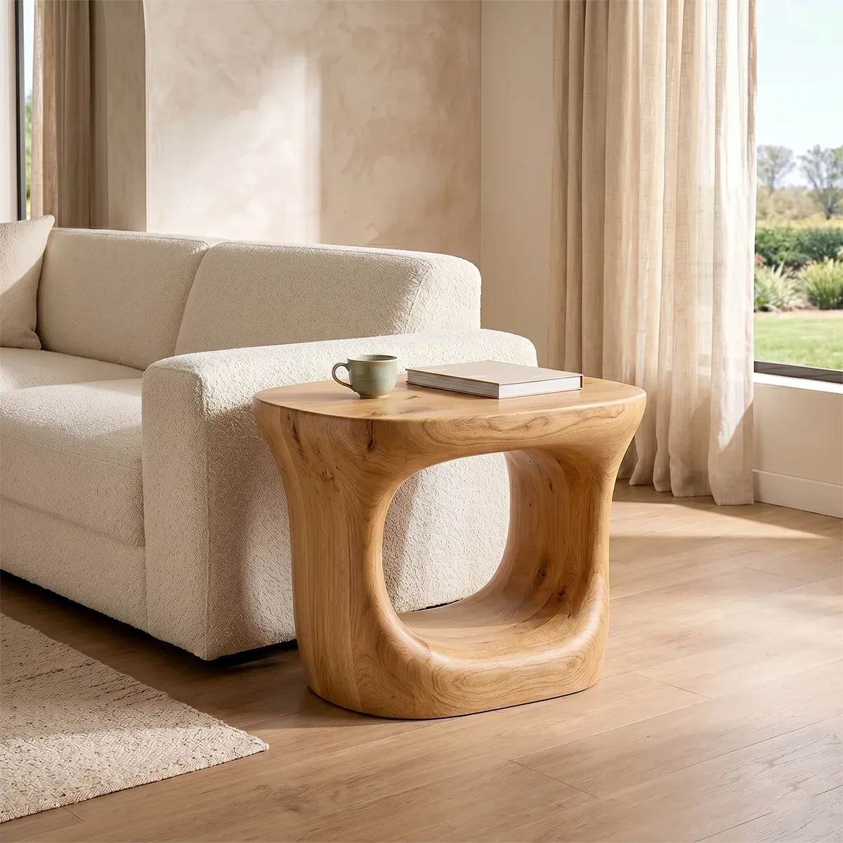 Organic Solid Wood End Table | Sculptural Hollow Accent Side Table for Modern Living Room TH003-8055