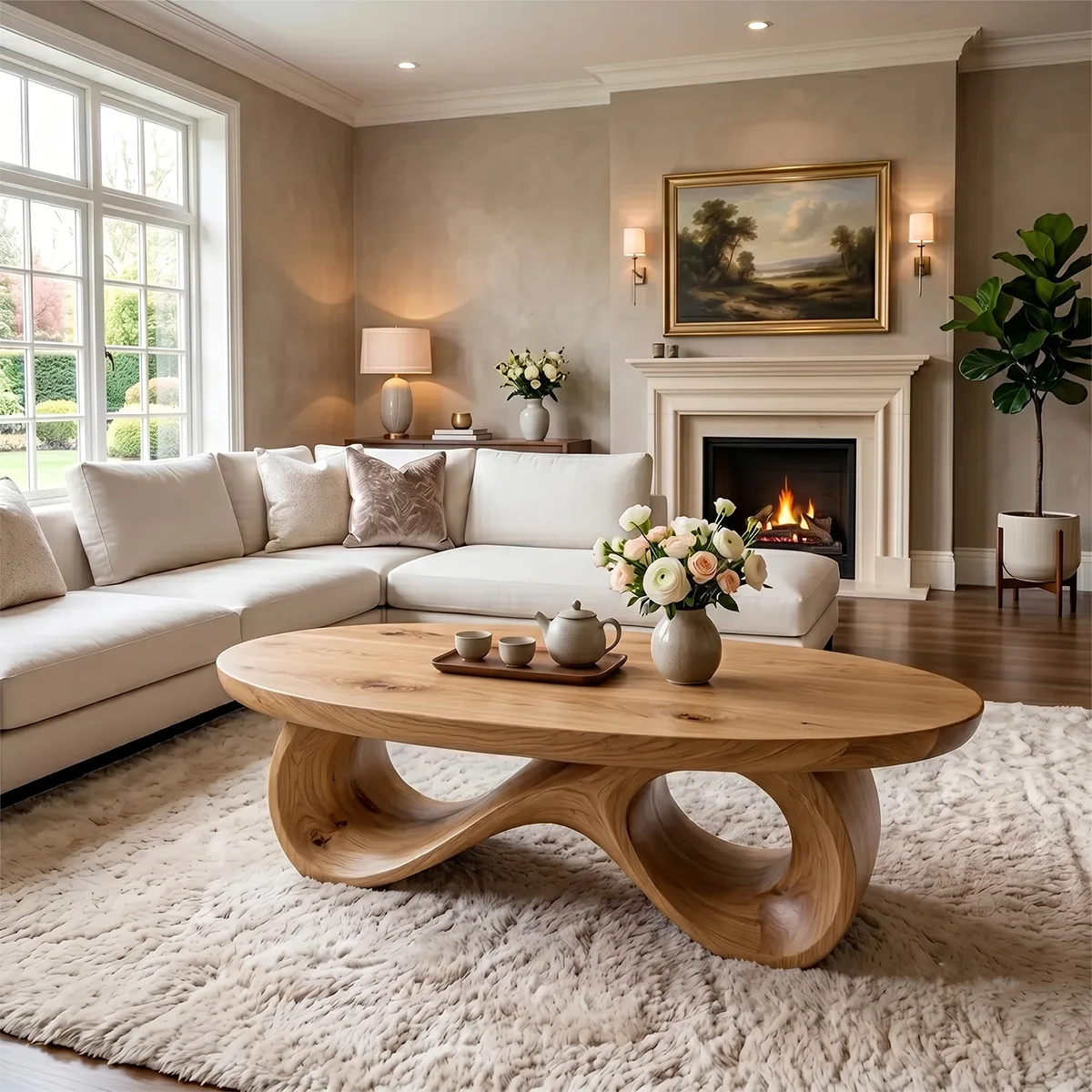 Organic Solid Wood Coffee Table – Sculptural Oval Design TH003-5853