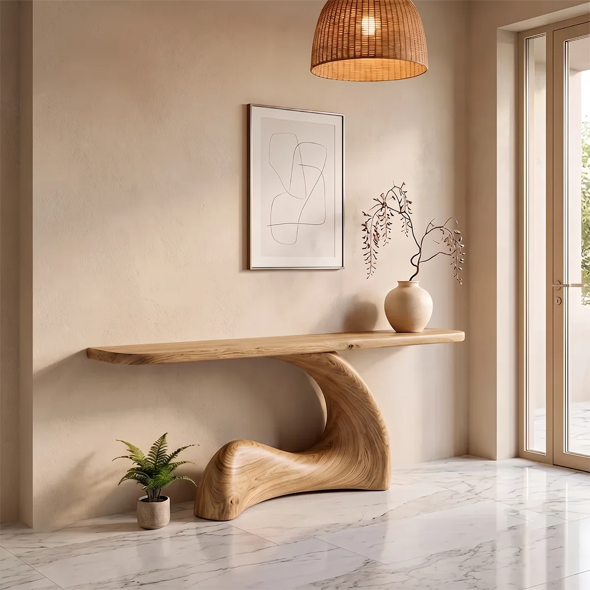 Modern Organic Console Table | Sculptural Entryway Accent Table with Curved Base TH003-9400