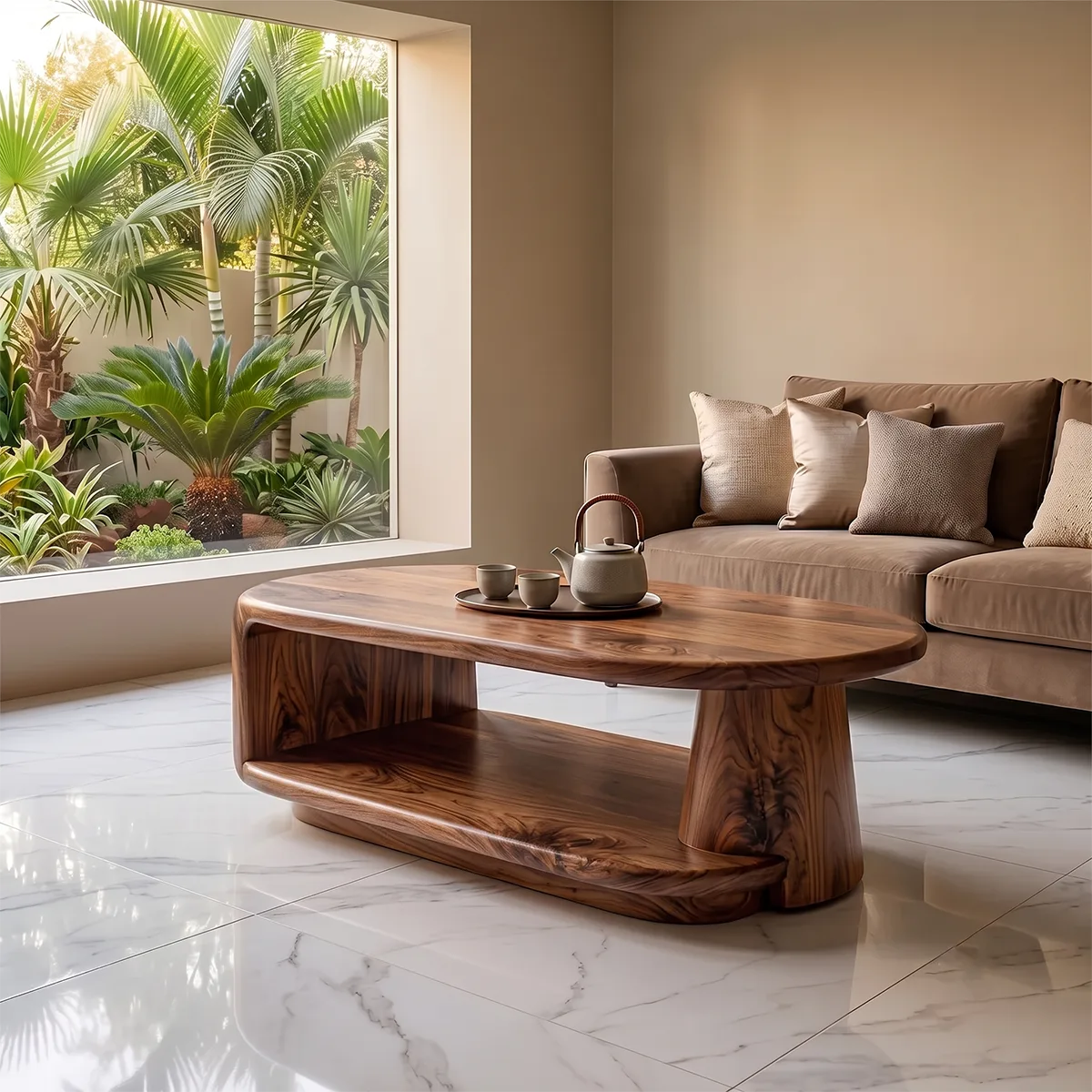 Modern Oval Coffee Table | Open Shelf Center Table for Living Room TH003-1501
