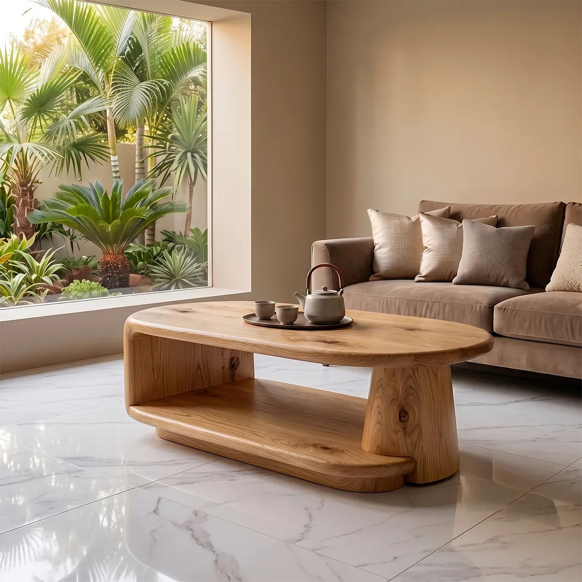 Modern Oval Coffee Table | Open Shelf Center Table for Living Room TH003-1501