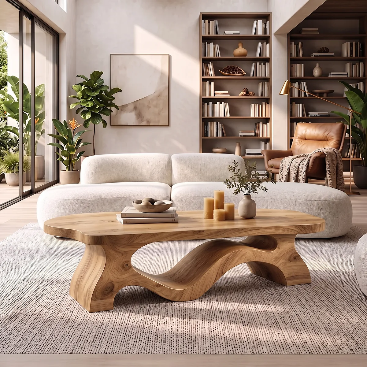 Sculptural Organic Coffee Table with Flowing Wave Base | Modern Living Room Center Table TH003-3OCY4HQ