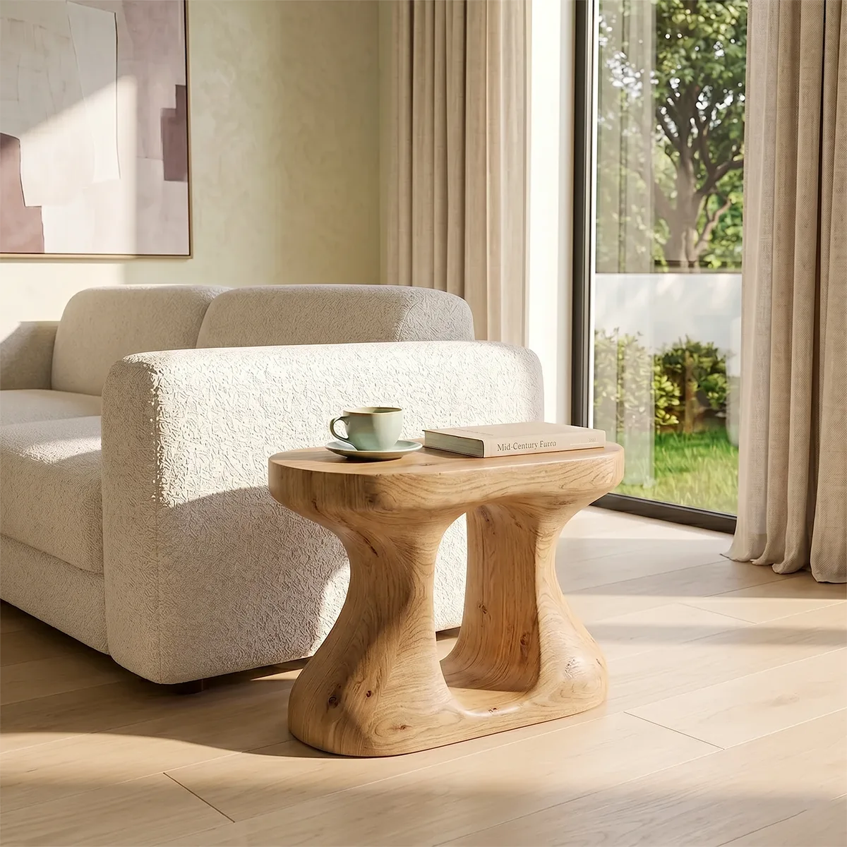 Organic Solid Wood Round End Table | Sculptural Accent Side Table for Modern Living Room TH003-8373