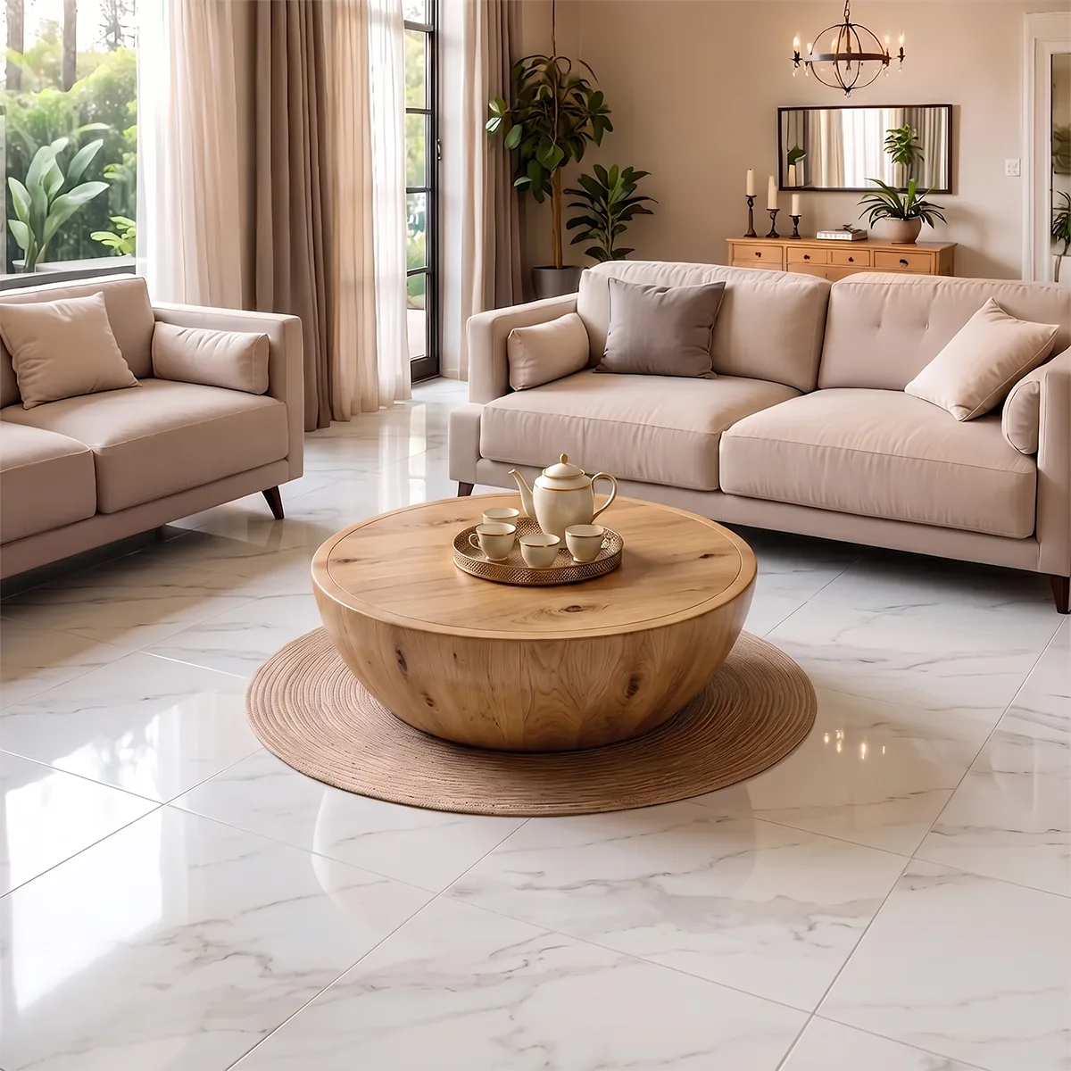 Modern Round Coffee Table | Sculptural Bowl Pedestal Center Table for Living Room TH003-2435