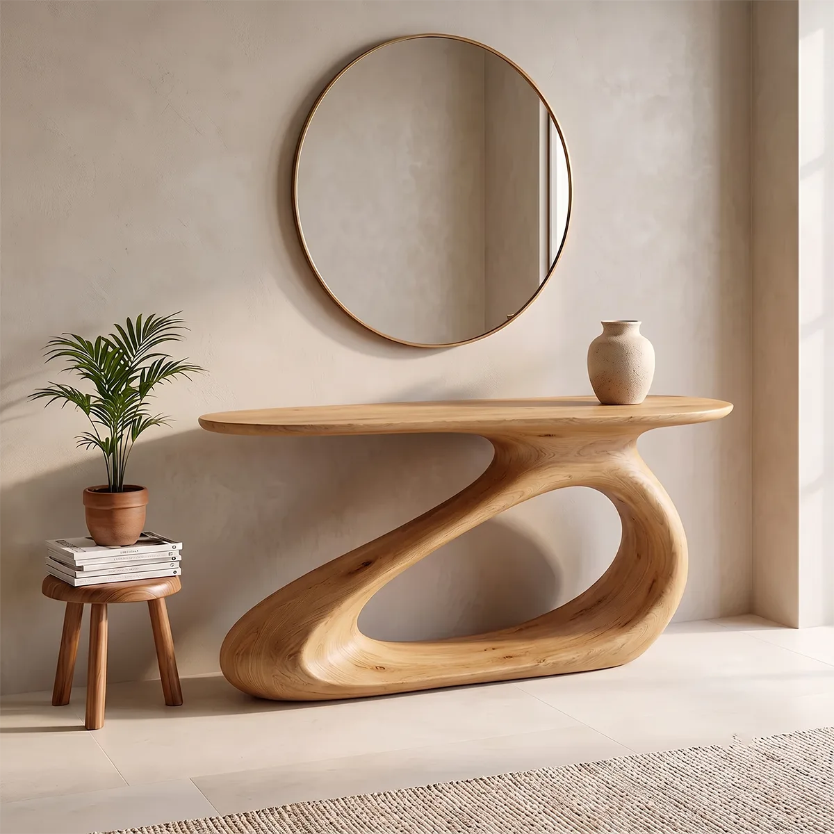Modern Wooden Console Table | Organic Sculptural Entryway Sofa Table TH003-7009