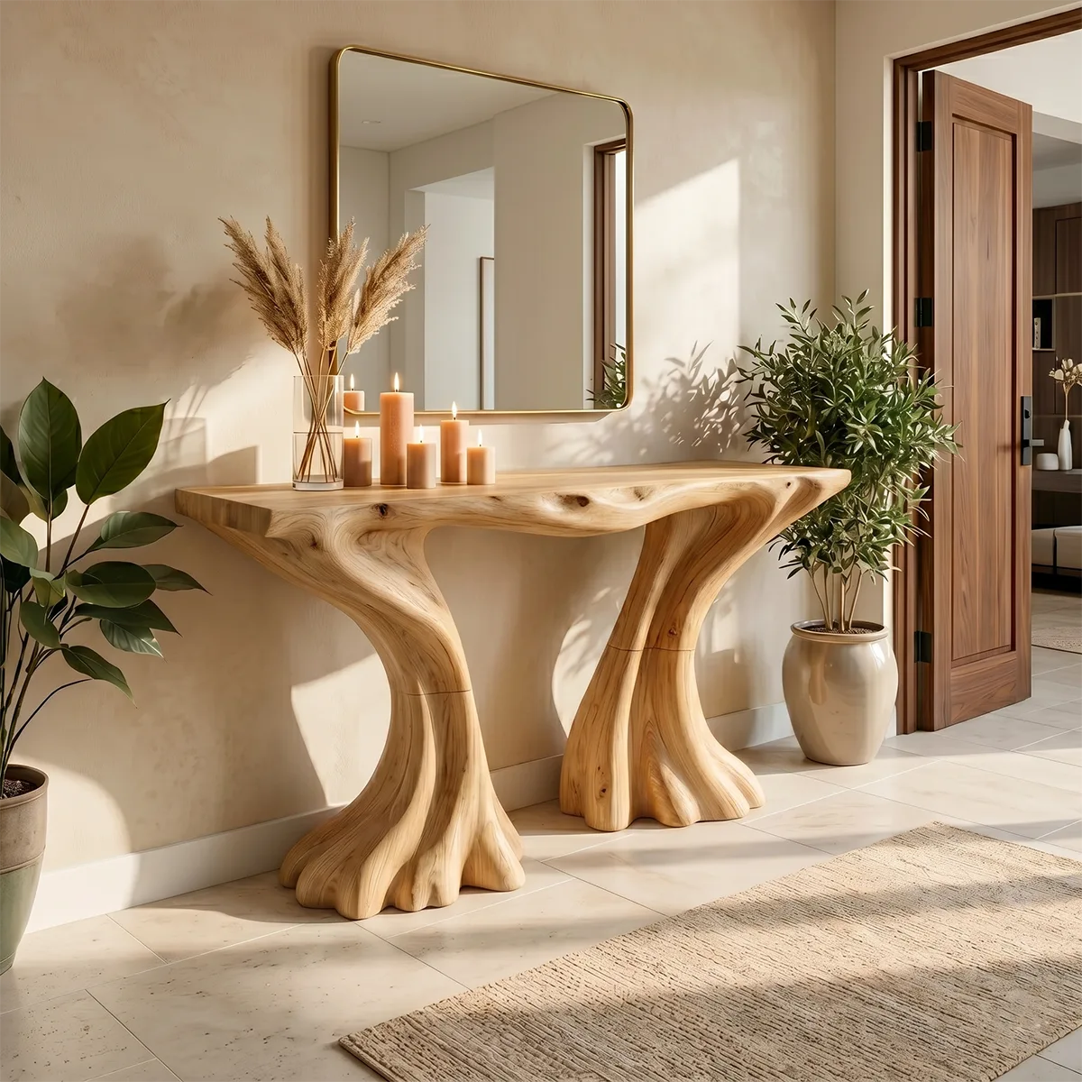 Natural Solid Wood Console Table – Modern Entryway Table