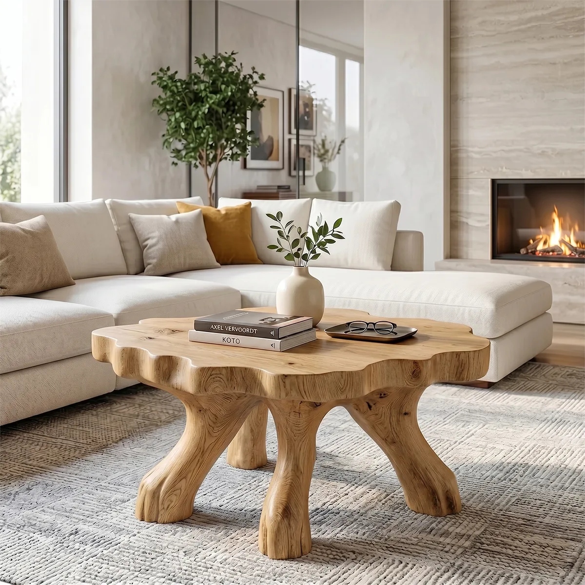 Sculptural Solid Wood Coffee Table with Tree Root Legs TH003-3728