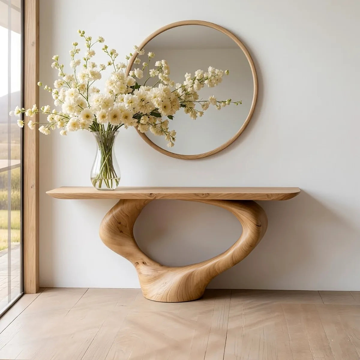 Sculptural Wood Console Table, Organic Modern Entryway Table